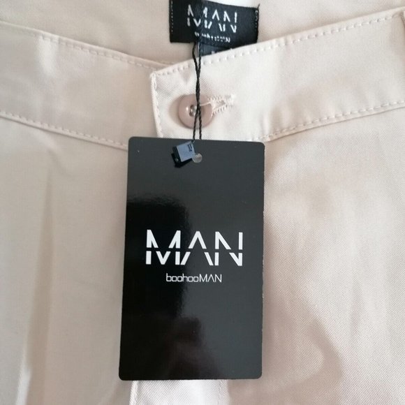 Boohoo Mens Chino Trousers Size M 34 W 31 L Chino Style Cargo Stone Colour - Picture 9 of 12